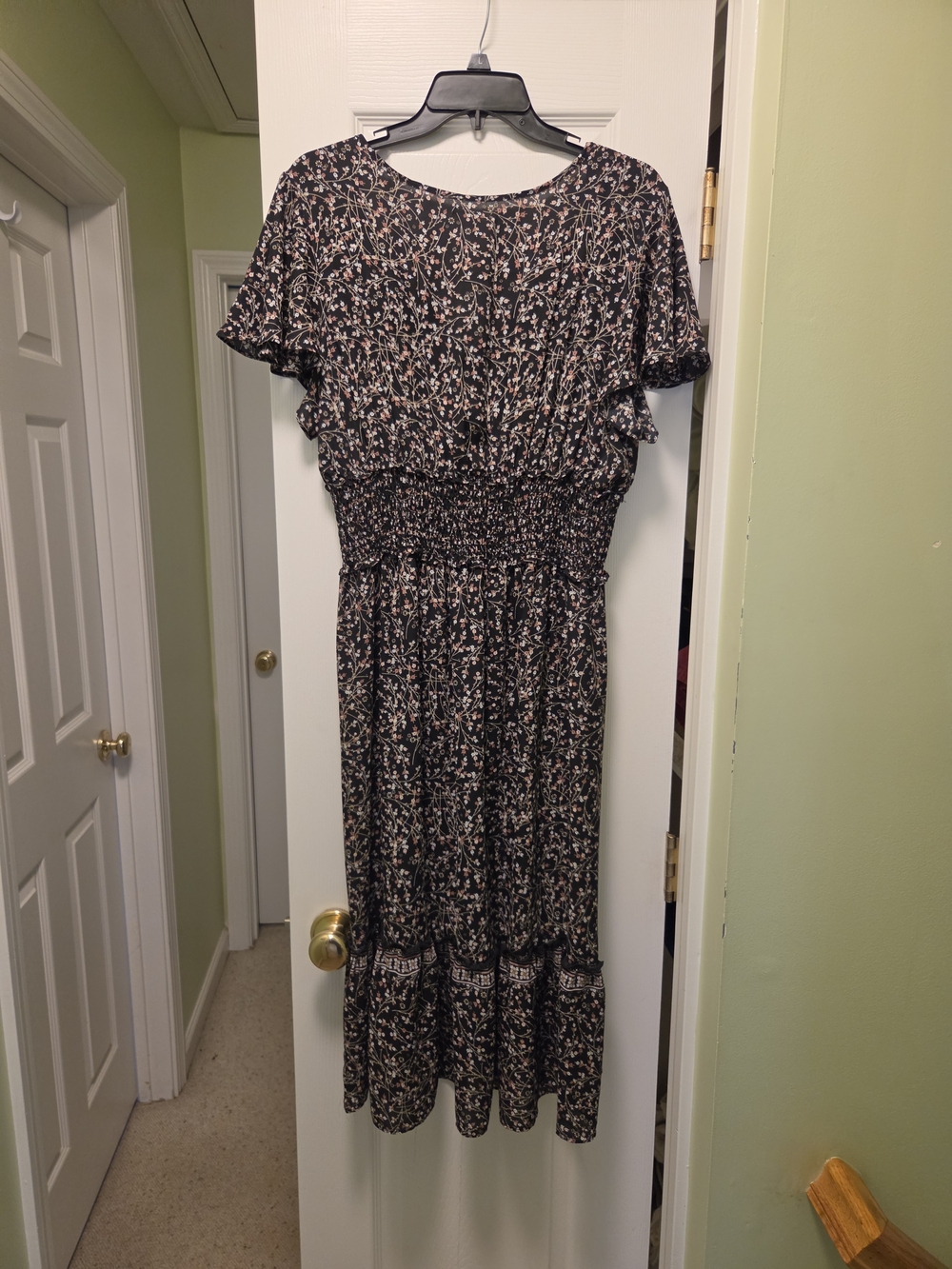 Max Studio Black Floral Midi Dress with Pink Accents - Picture 2 of 3